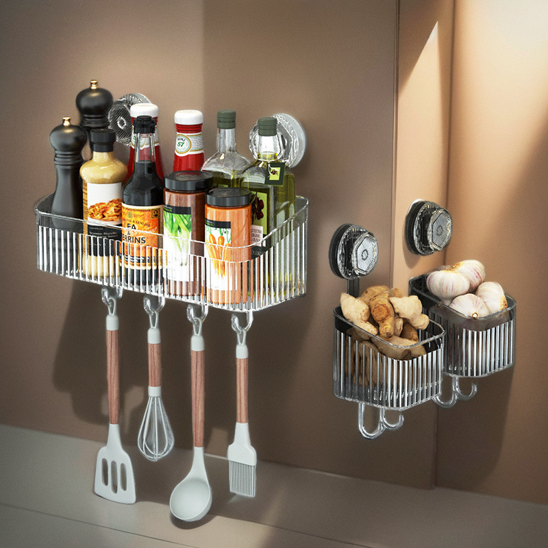 Light Luxury Rotating Suction Cup Kitchen Seasoning Bottle Storage Rack Punch-Free Wall-Mounted Bathroom Wash Skincare Products Storage Rack