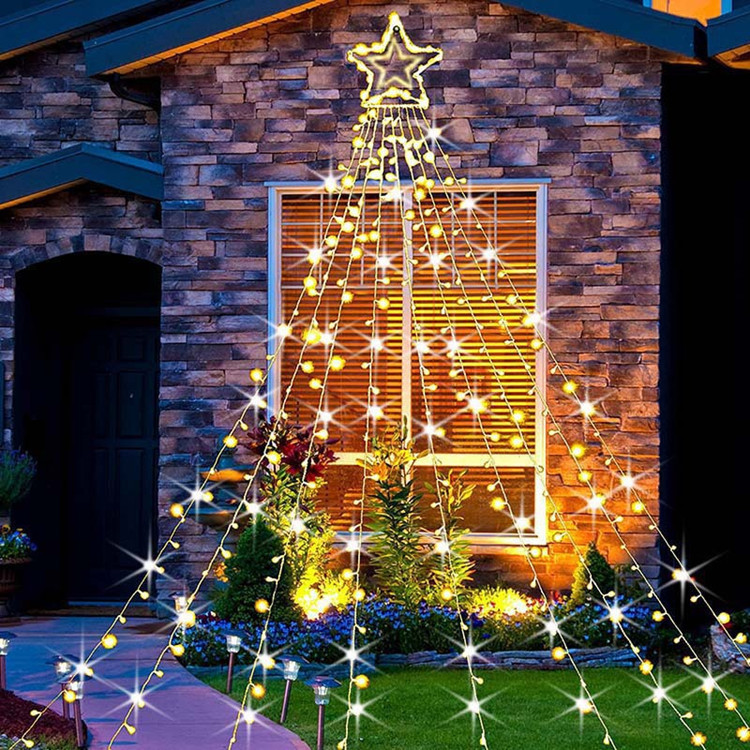 led light string five-pointed star waterfall running water light christmas decoration courtyard outdoor waterproof star running water trailing colored lights