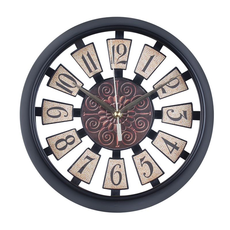 欧式复古静音挂钟 客厅简欧仿古挂表美式乡村工业风创意大号钟表.