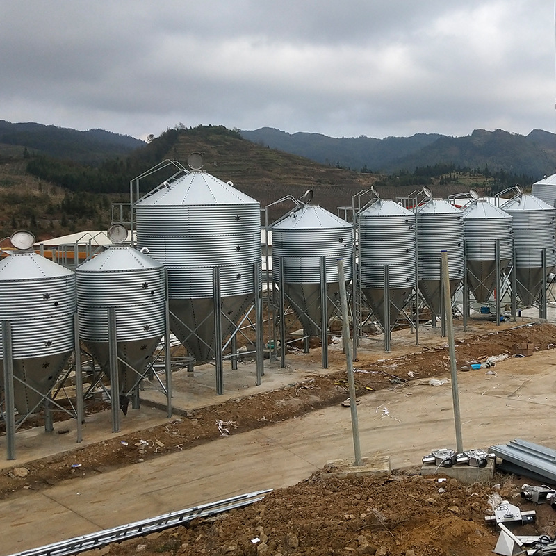 畜牧养殖厂家 养猪塞盘料线饲喂料仓 3-30吨镀锌饲料塔 储存料罐