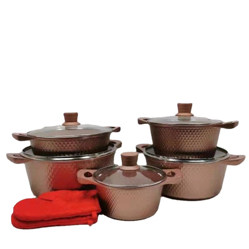 12-Piece Pot Set Non-Stick Pan Set Medical Stone Die-Cast Pot Suit Kitchen Aluminum Soup POY Pot Set