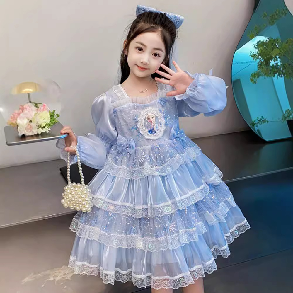 爱莎公主裙女宝宝2024新款春秋装小童连衣裙女孩艾莎蓬蓬裙