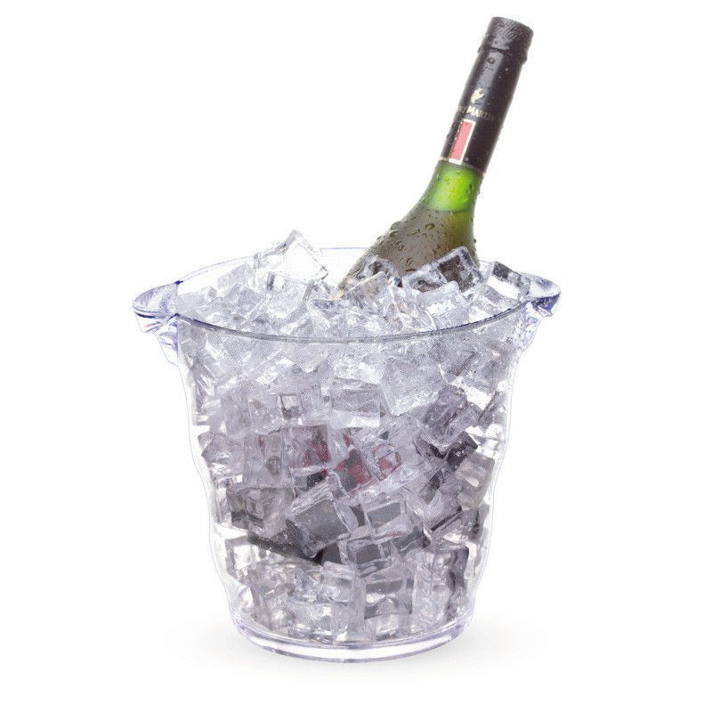 Factory in Stock PS Plastic 4L Small Transparent round Champagne Bucket Single round Wave Ice Bucket Printable Logo