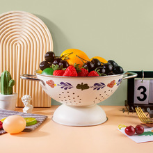 沥水碗蔬菜北欧风奶白色小大号沥水双耳碗水果盆水果盘水果篮防锈