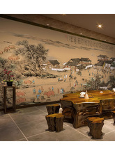 复古清明上河图背景墙餐厅壁纸古典饭店餐馆徽派建筑壁画装饰墙纸