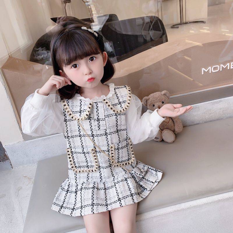 女童小香风套装背心裙连衣裙儿童春秋装三岁女孩春装洋气时髦裙子