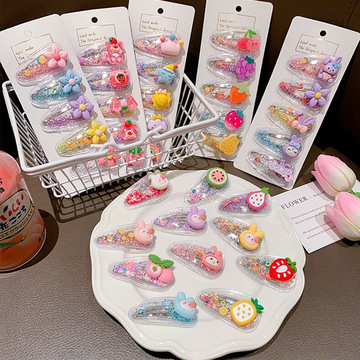 韩国儿童流沙bb夹发夹草莓熊发卡卡通碎发刘海夹女孩透明侧边发夹