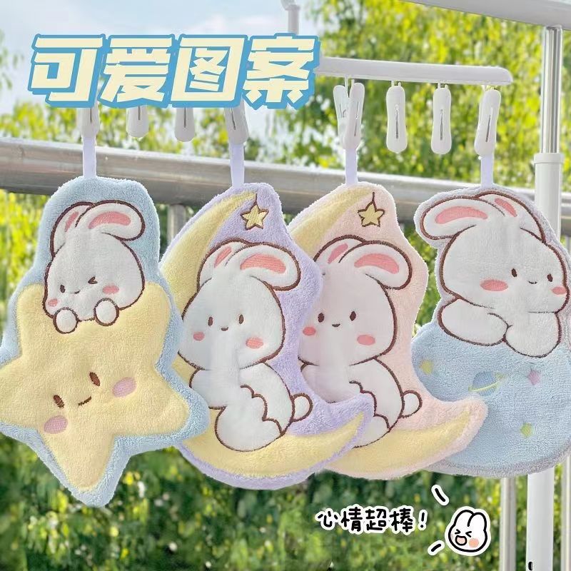 Moon Rabbit Hand Towel Household Hanging Children Hand Towel Wholesale Absorbent Small Hand Towel Cute Cartoon Cloth Hand Towel