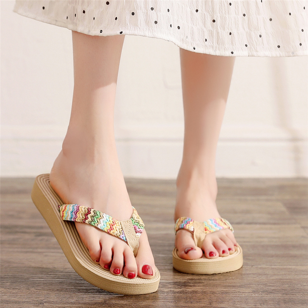 Summer New Imitation Hemp Rope Pp Grass Travel Hemp Bottom Women's Sandals Outdoor Flip-Flops High Heel Beach Wedge Women's Slippers