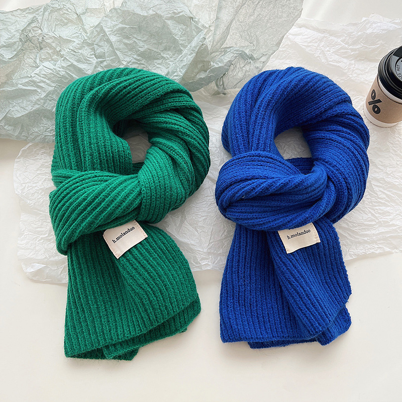 克莱因蓝马尔斯绿韩版保暖细毛线针织学生情侣款围巾女冬季围脖男