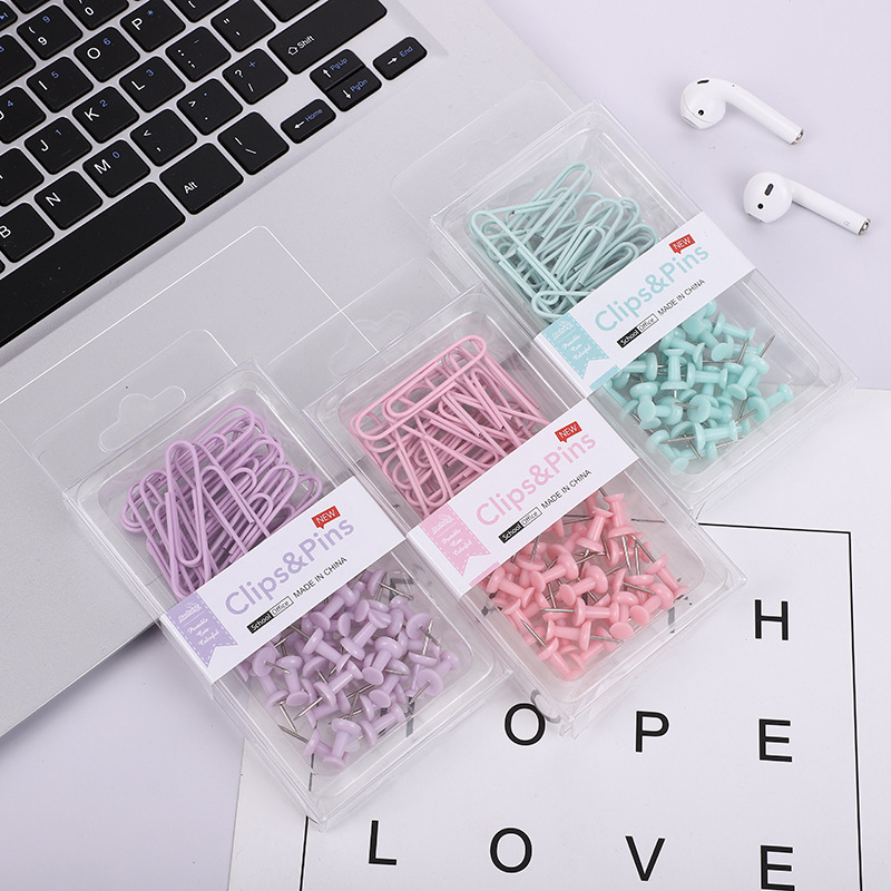 Macaron Color Office Stationery Combination Suit Student Small Size Push Pin Ticket Holder Drawing Pin Boat Pin Box