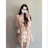 summer new pattern Broken flowers Dress Sweet tender Korean Edition Show thin Waist Short skirt knitting Cardigan coat