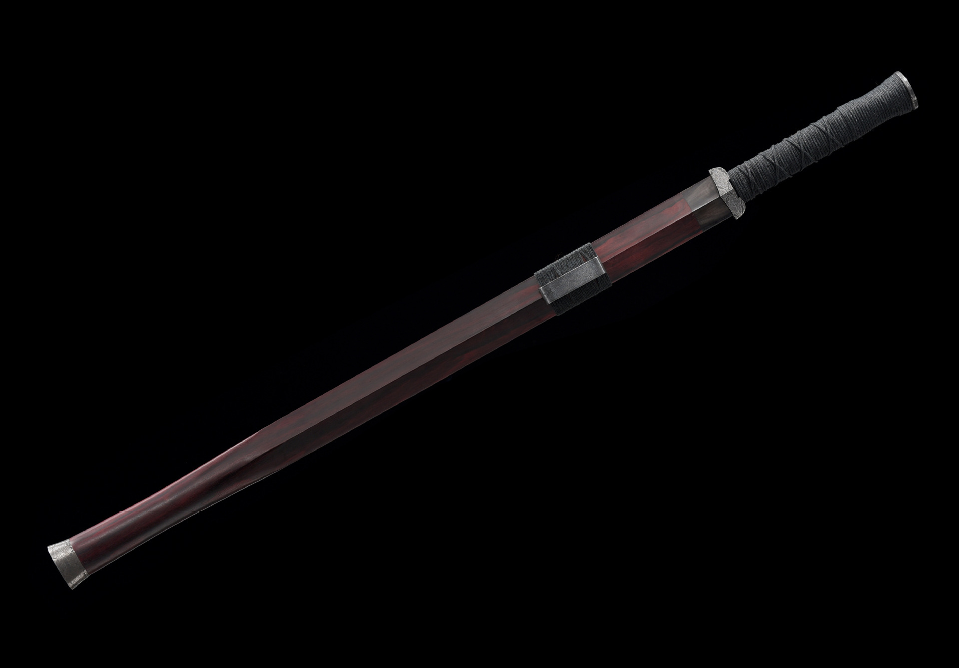 【特】敷土局部淬火,八面造,纯手工一级精细研磨;剑鞘精选上等紫檀老