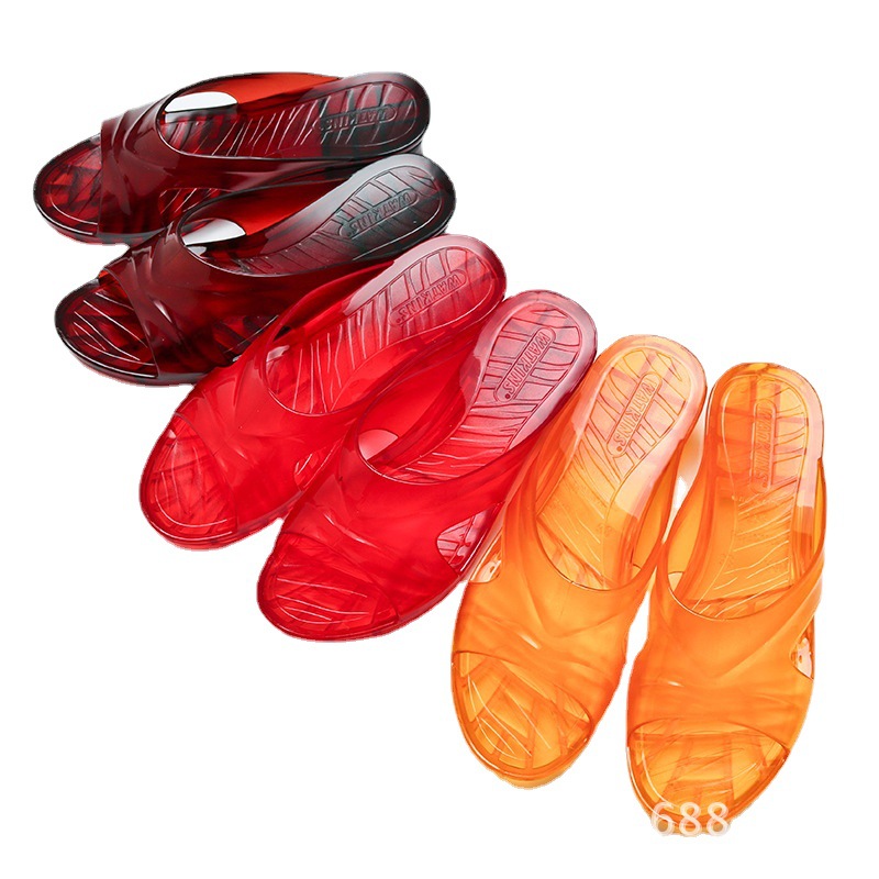 2023 New Jelly Crystal Slippers Summer Women's Home Non-Slip Flip-Flops Middle-Aged and Elderly Outdoor Slippers Wholesale
