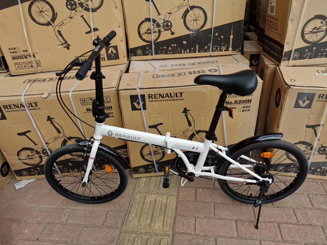 原箱renault雷诺城市休闲20寸折叠自行车单车单速r200h珍珠白