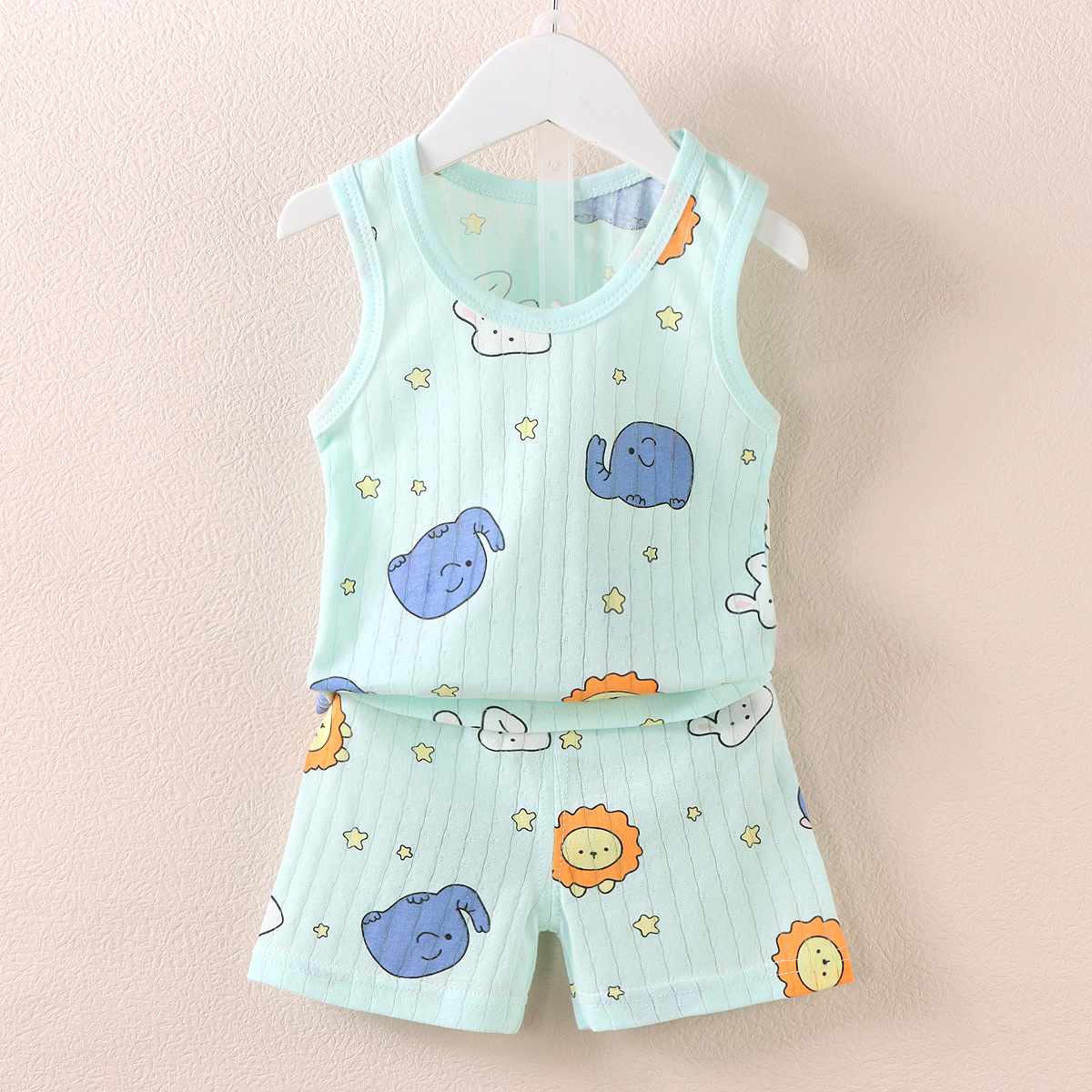 2023 Korean Style Children's Vest Suit New Boys and Girls Baby Cartoon Thin Sleeveless Tank Top Shorts Suit Fashion