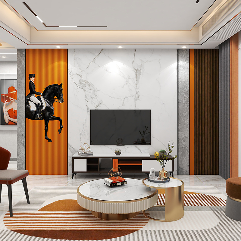 2022年新款轻奢电视背景墙壁纸爱马仕橙色马壁布卧室床头背景墙布