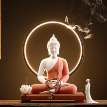 新中式释迦牟尼佛像摆件禅意如来陶瓷工艺品家居客厅佛堂桌面装饰