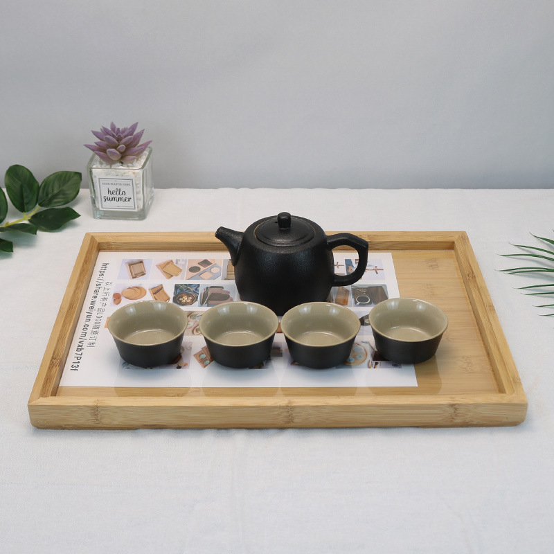 Japanese-Style Bamboo Tea Set Rectangular Bamboo Tableware Tea Tray Bamboo Tray Can Add Color Pages Advertising Page Size Can Be Fixed