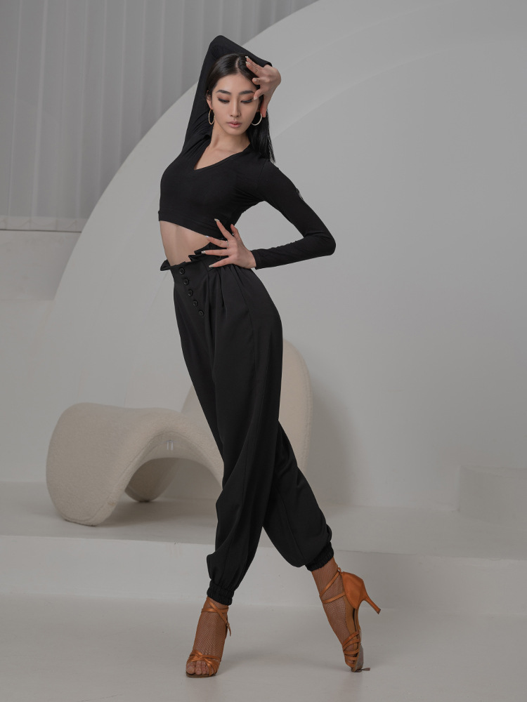 yes一二三拉丁舞裤子2022新款国标舞跳舞练功服女专业花苞裤ys464