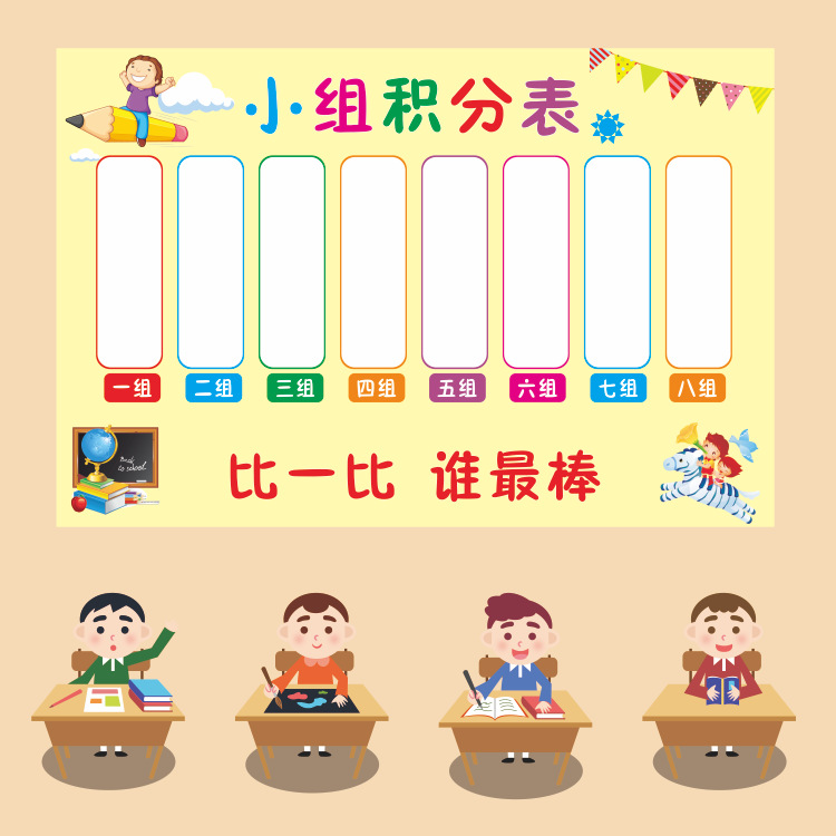 小组积分表墙贴小学生你追我赶评比公告栏奖励榜班级教室布置装饰