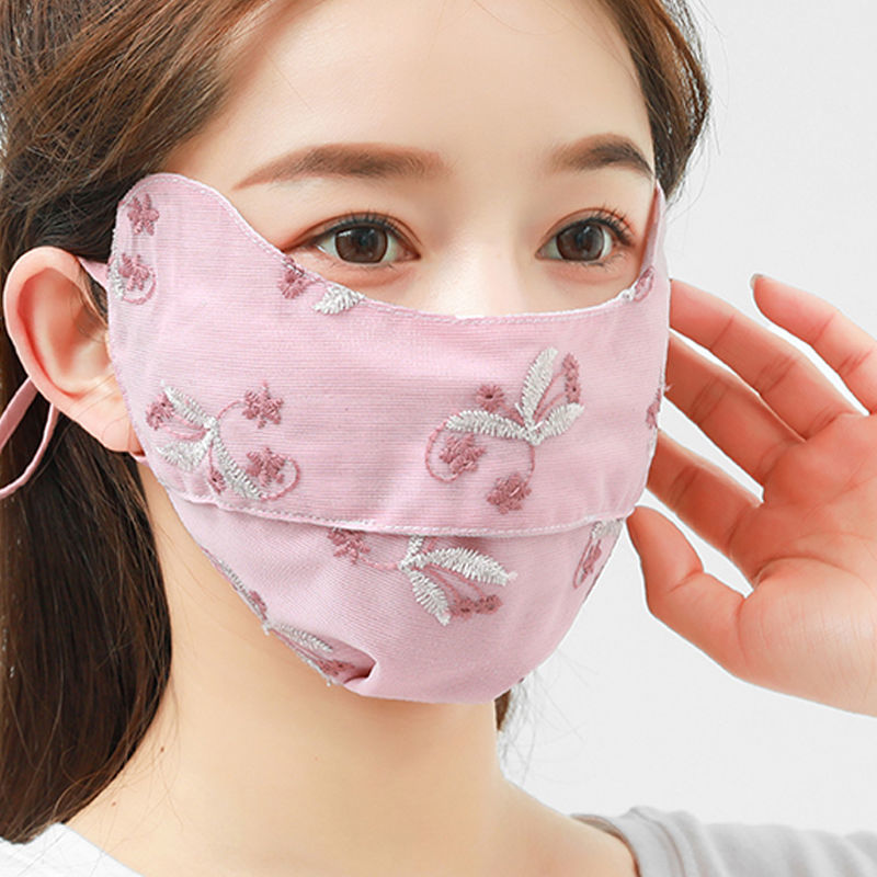 开口露鼻口罩女夏立体加大时尚韩版护眼角骑行护下巴蕾丝面罩