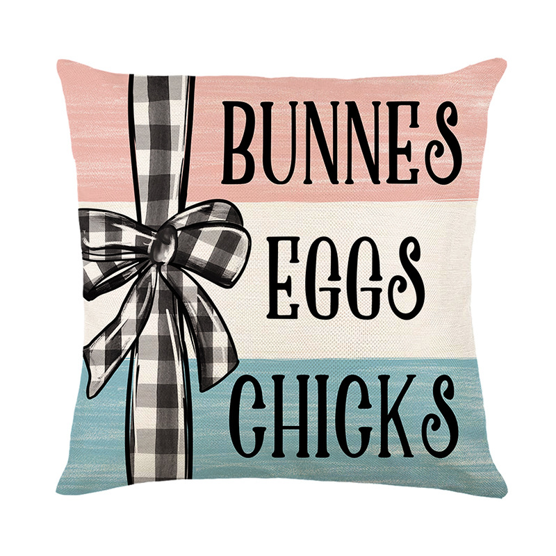 2024 New Easter Pillow Cover Temu Cross-Border Home Sofa Cushion Cover Letters Colorful Egg Linen Throw Pillowcase