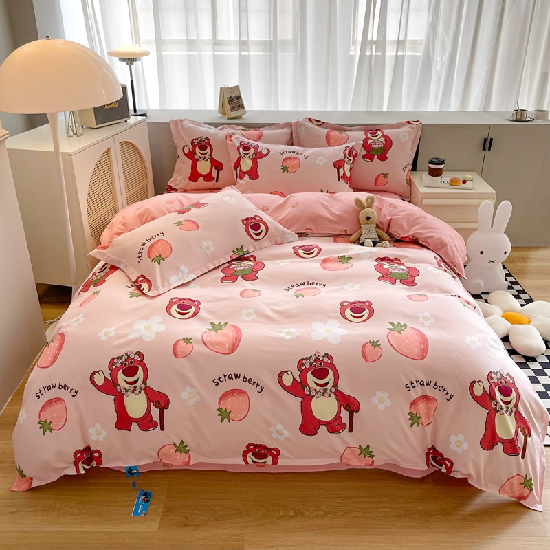 cartoon style children‘s quilt cover bed four-piece set bed sheet quilt cover student dormitory washed cotton gift three-piece set wholesale