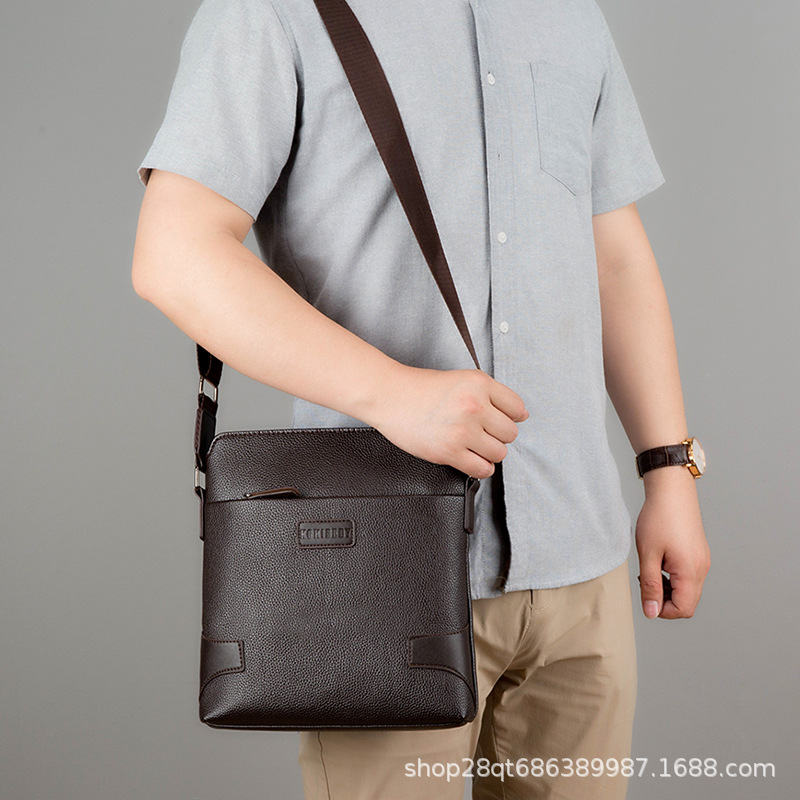 Quality Men's Bag Business PU Leather Mobile Phone Bag Fashion Shoulder Messenger Bag Business Travel Document Bag Men One Piece Dropshipping