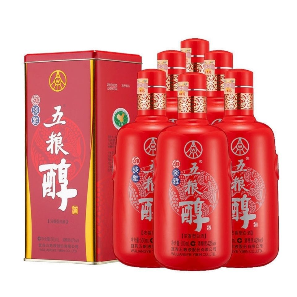 五粮醇50度红淡雅500ml*6瓶整箱五粮醇红装整箱浓香型送礼婚宴酒