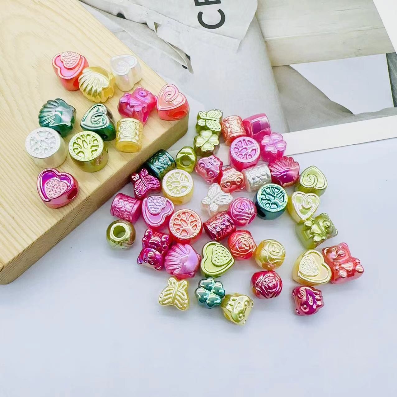 multi-style cartoon straight hole scattered beads multi-color shaped abs imitation pearl diy beaded bracelet bracelet necklace accessories