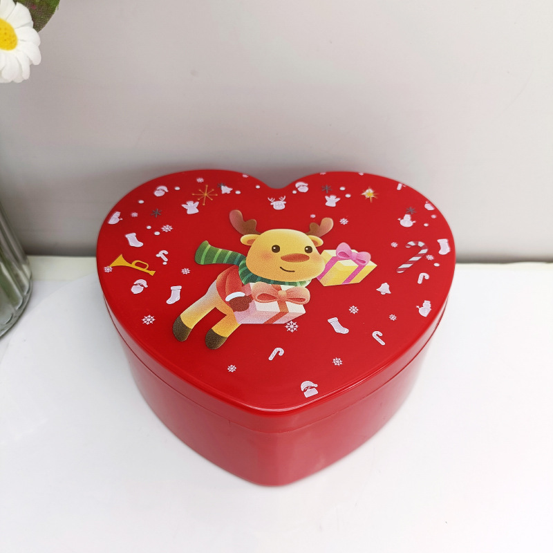 New Christmas Style Printed Double-Layer Red Heart-Shaped Jewelry Box with Mirror Ornament Storage Box Love Jewelry Box