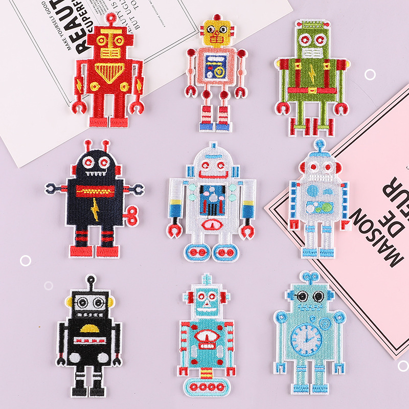 朵酷电脑绣花标机器人造型补丁贴服装箱包辅料diy手账刺绣布贴
