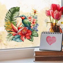 新款 AD1275 热带绿植花朵小鸟墙贴纸卧室客厅背景墙家居装饰贴画