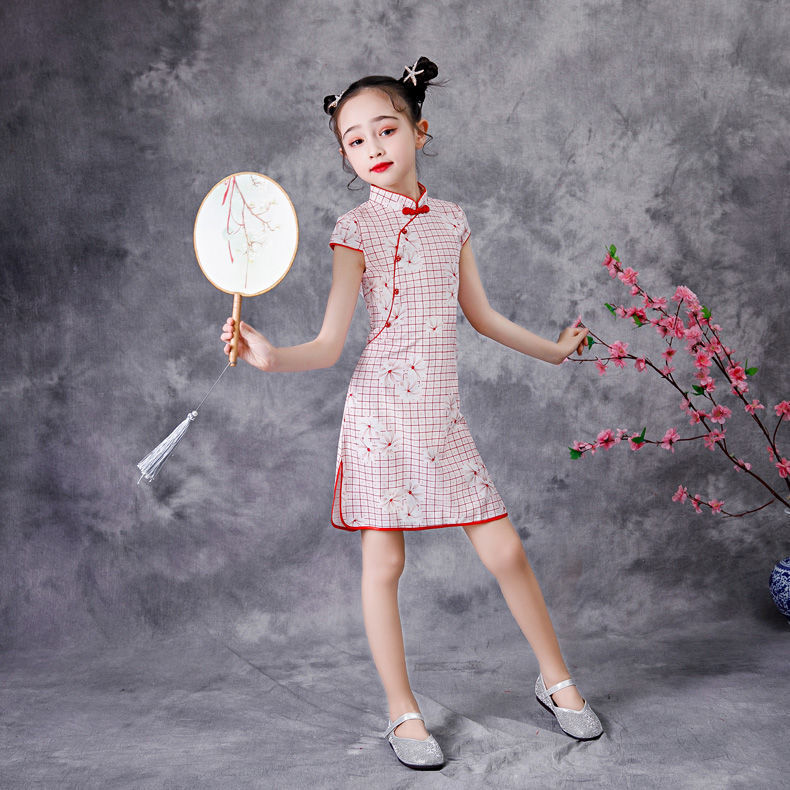 女童旗袍夏季 桑蚕丝儿童旗袍女2022年新款 复古中国风中大童12岁