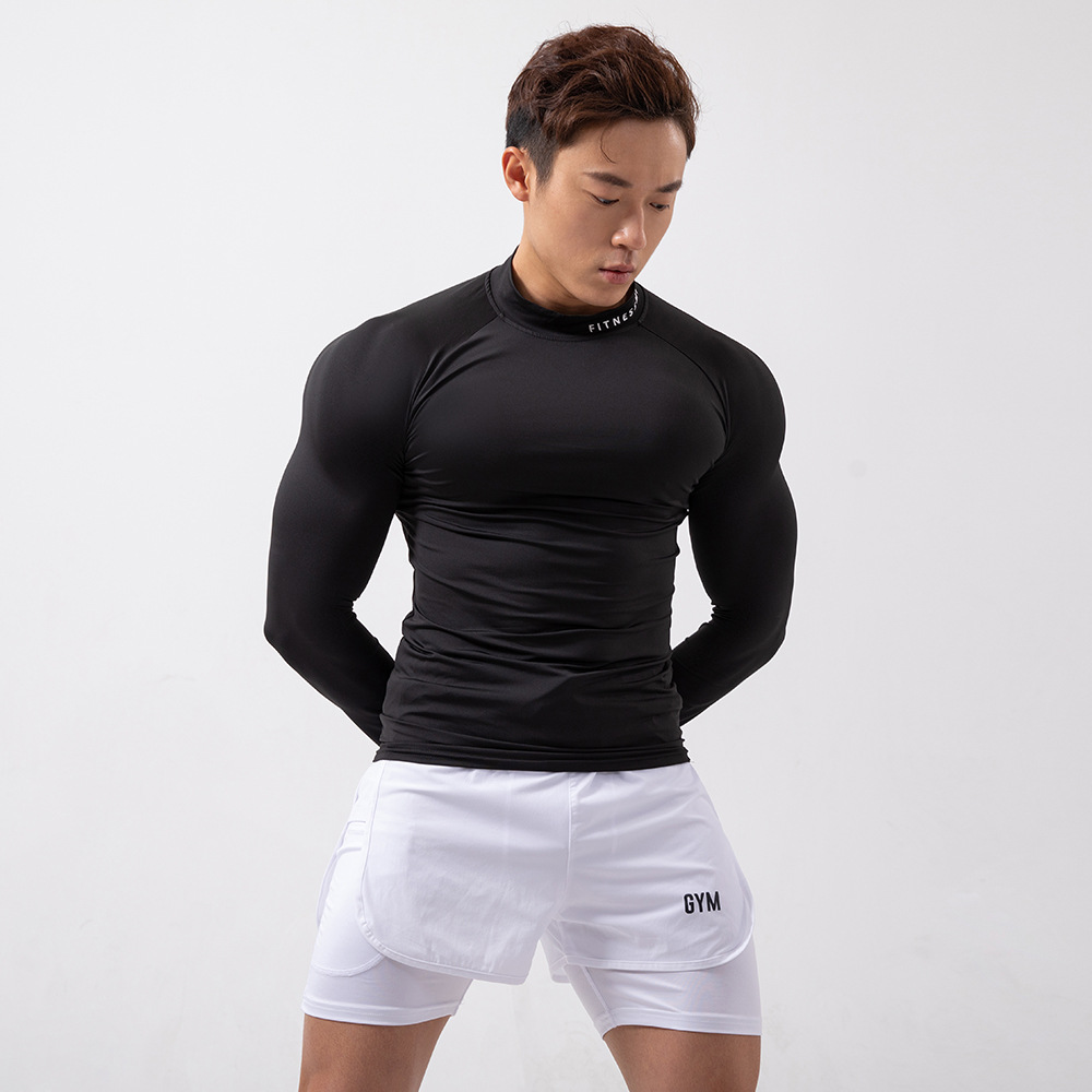 紧身衣超弹男长袖健身t恤运动高领篮球跑步训练速干衣服