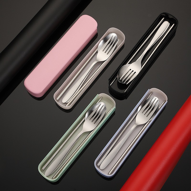 portable tableware stainless steel two-piece chopsticks spoon fork three-piece set student outdoor travel gift tableware suit