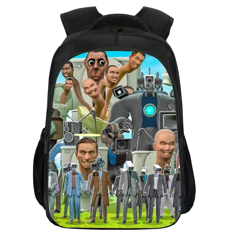 New Pattern Print Toilet Double-Layer Schoolbag Cartoon Skibidi Toilet Student Computer Backpack Can Be Sent on Behalf