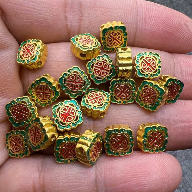 镀古法金滴油烧蓝转运珠隔珠配珠串珠手链服装辅料手串沙金配件