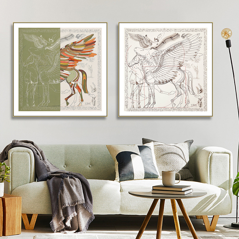 现代简约客厅沙发背景墙挂画法式小众抽象马艺术卧室床头装饰画