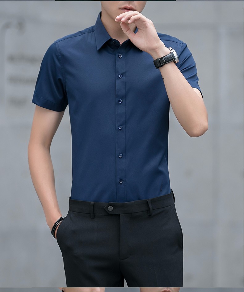 白衬衫男短袖免烫修身抗皱商务上班工作服夏季职业正装男士衬衣