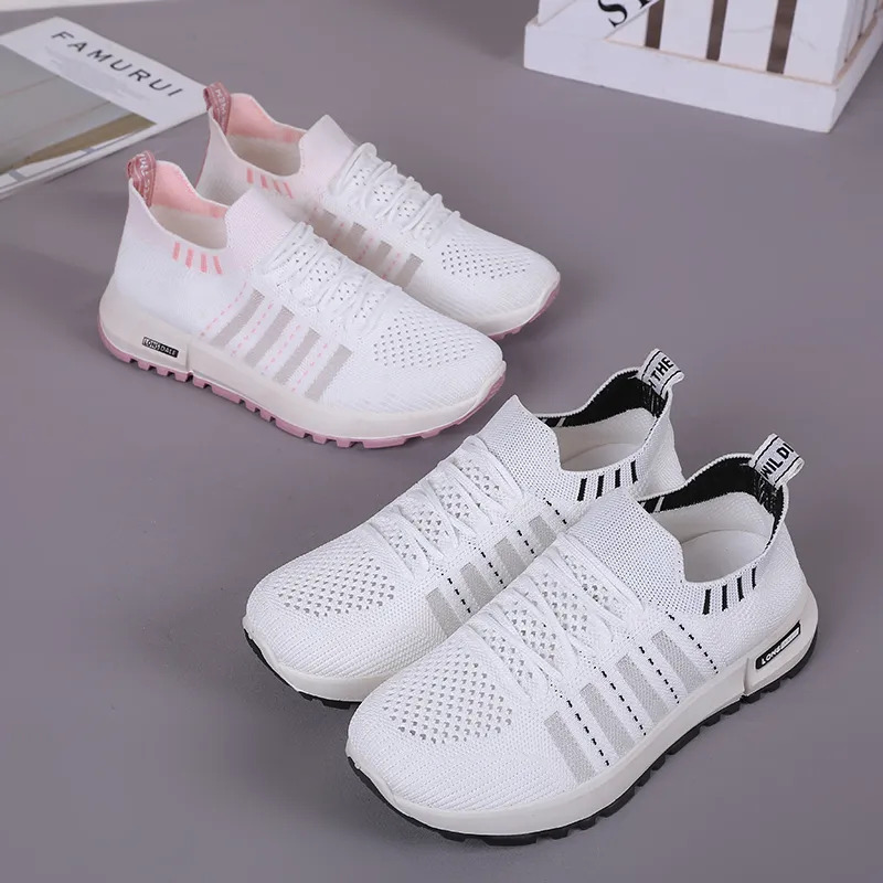 Spring and Summer New Fly-Knit Sneakers Women's Breathable Mesh Casual Wild Running Women's Shoes Thick Soft Soled Foreign Trade Wholesale