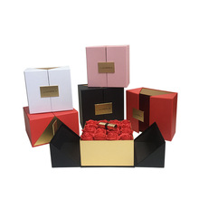 现货 正方鲜花盒二件套 金色拼接鲜花礼盒 翻盖伴手生日礼物盒