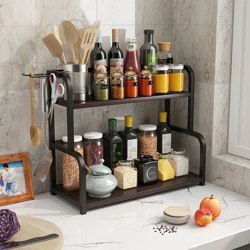 厨房置物架调料架子收纳架家用调味品调料盒罐瓶架落地多层免打孔