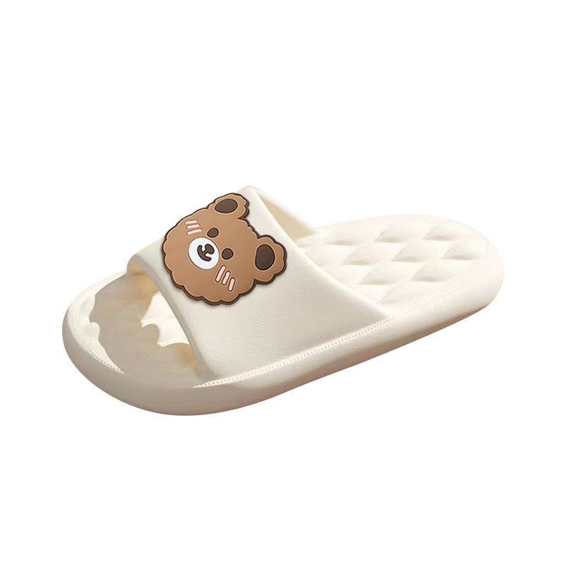 Women's Summer Slip-on Cartoon Cute Bear Home Non-Slip Rhombus Soft Bottom Couple Outdoor Sandals for Men