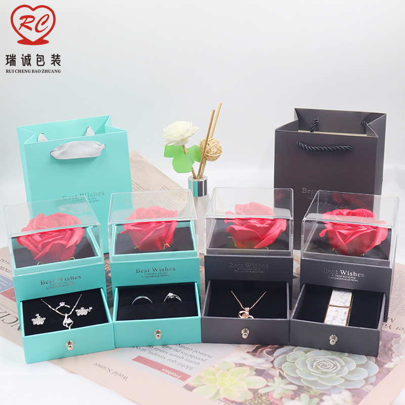 Yongsheng Flower Box Valentine's Day Gift Box Transparent Acrylic Box Necklace Pendant Ring Box Rose Gift Box