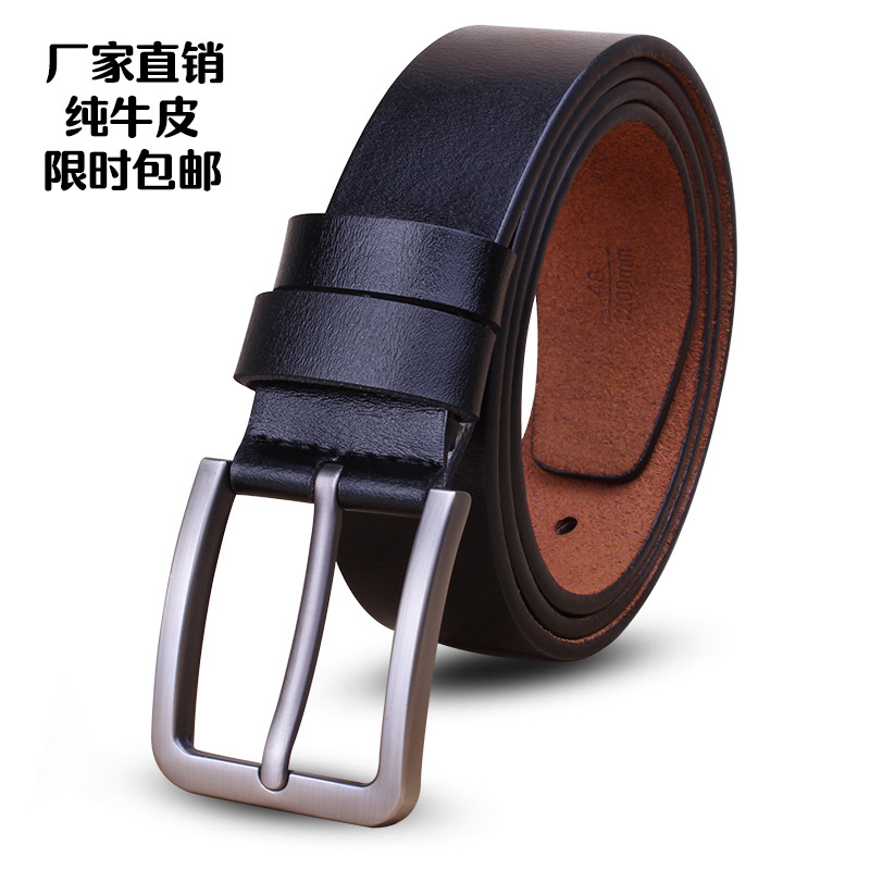 Retro Belt Men's Wholesale High-End Genuine Leather Belt Men's Pure Cowhide Pin Buckle Casual Jeans Strap Manufacturer