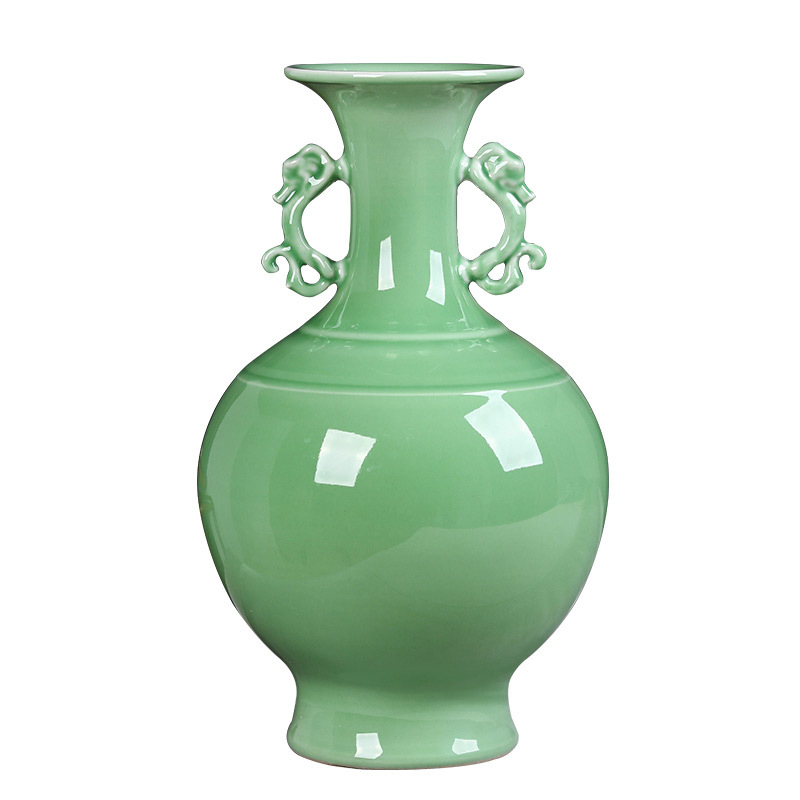 景德镇陶瓷器手工影青釉双耳花瓶插花仿古中式客厅酒柜装饰品摆件