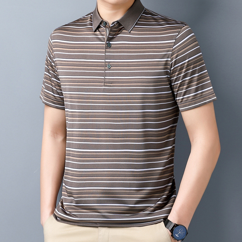 专柜时尚男士polo衫高品质垂感青中年亲肤短袖经典减龄条纹t恤夏