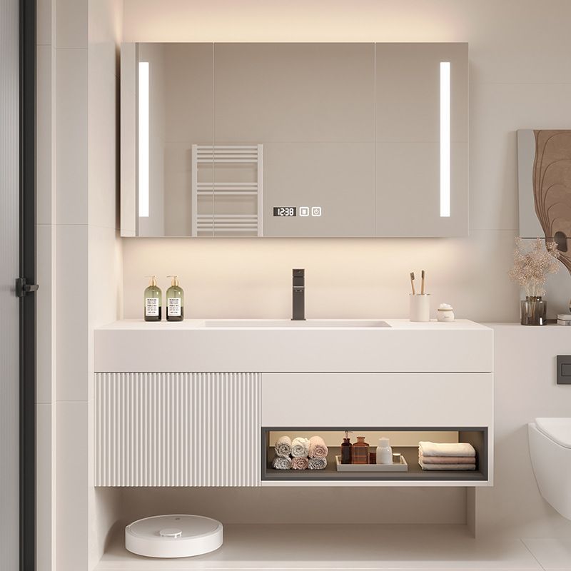 Cream Style Stone Plate Integrated Seamless Basin Bathroom Cabinet Combination Bathroom Table Small Apartment Washbasin Bathroom Cabinet